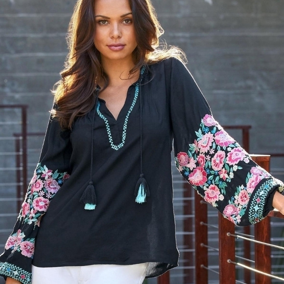 Boston Proper Tops - GORGEOUS BOSTON PROPER EMBROIDERED BALLOON SLEEVE V NECK BLOUSE - LIKE NEW